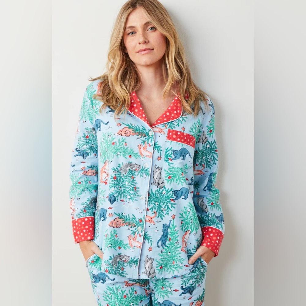 Printfresh Frisky Firs Long Set- Twinkling Blue- large NWT